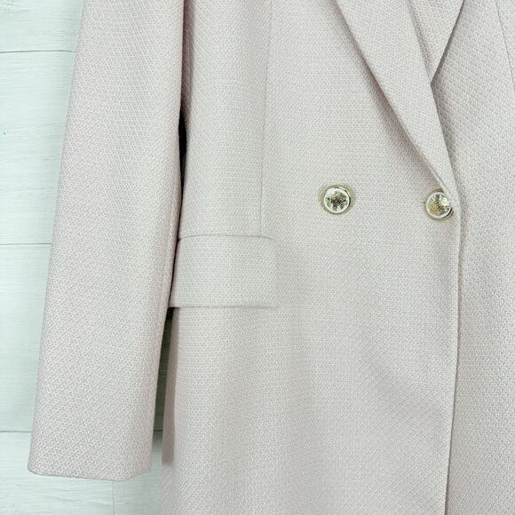 Zara Double Breasted Long Blazer Women S Pink Tailored Fitted Academia Tweed - Picture 5 of 16
